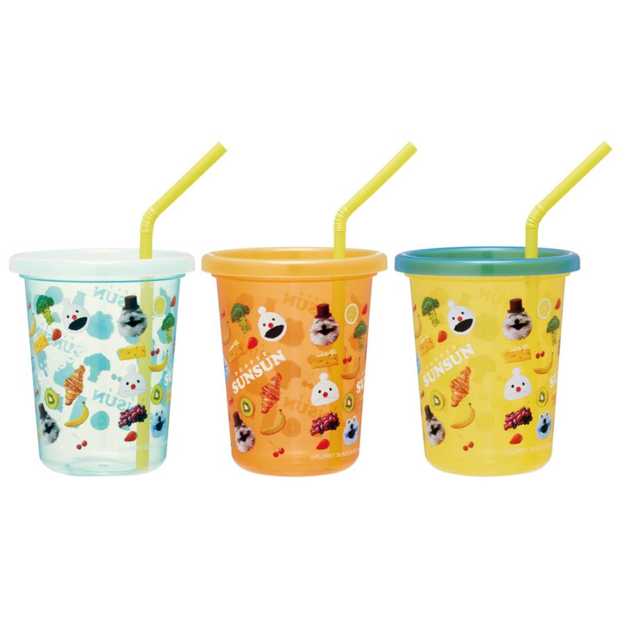 スケーター ストロー付きタンブラー 3個セット プラスチック 蓋付き