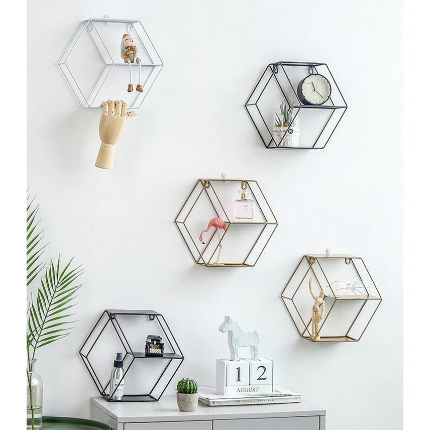 ウォールシェルフ 壁 棚 モダンシンプル 六角形 : スケッチ - 通販