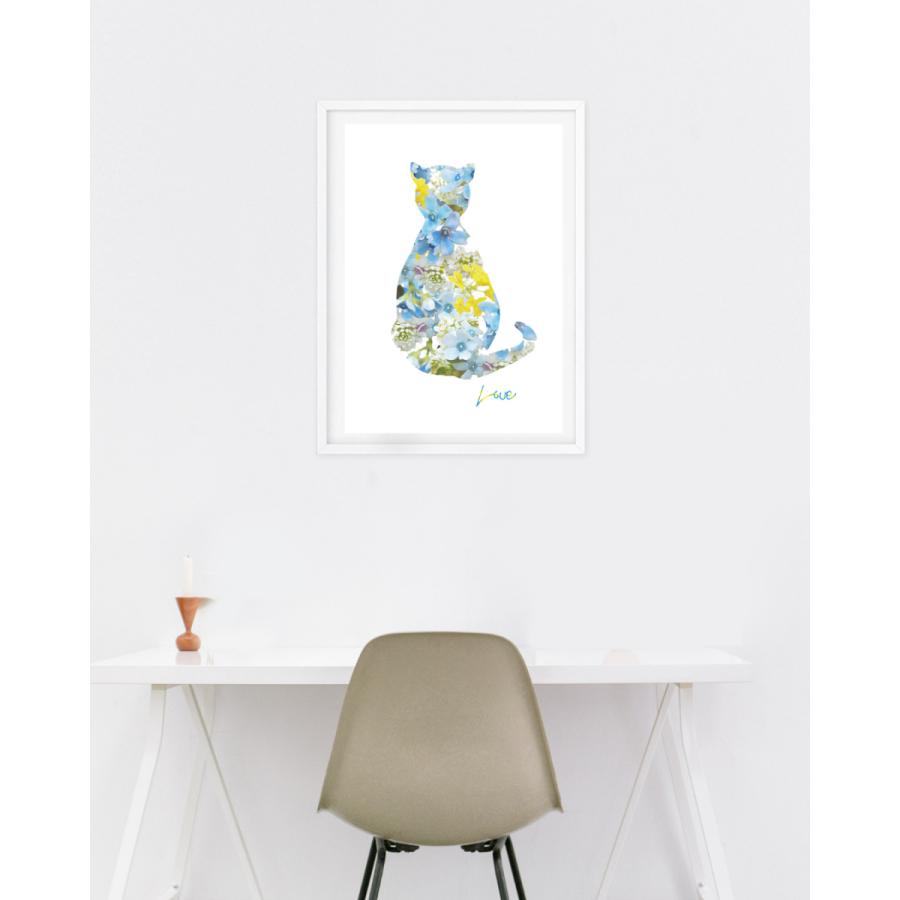 【フレーム付き】A3サイズ アートポスター 北欧 猫 ネコ 花 デザイン 期間限定価格