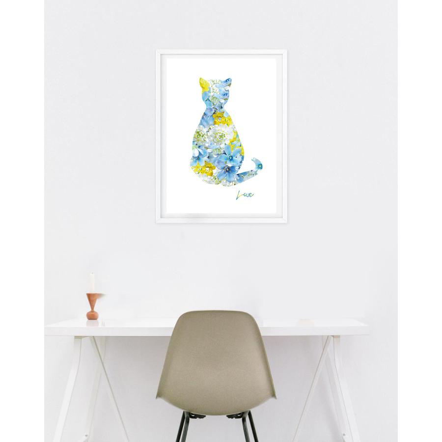 A2サイズ 人気アートポスター】 ナチュラル モダン 北欧 猫 ネコ 花