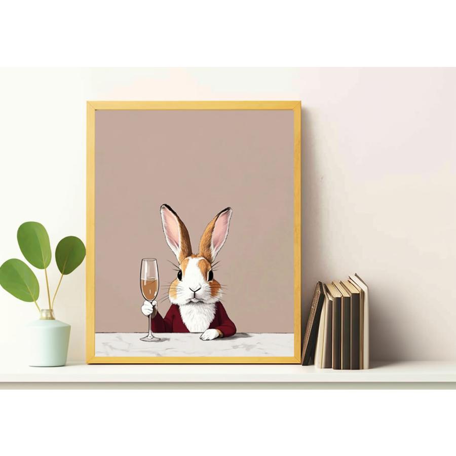 額付 アートポスター アートフレーム ウサギ シャンパン【追加注文なし