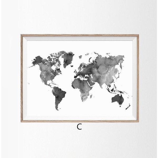 水彩世界地図　額縁 額付 アートポスター アートフレーム おしゃれ 絵画 世界地図 シリーズ