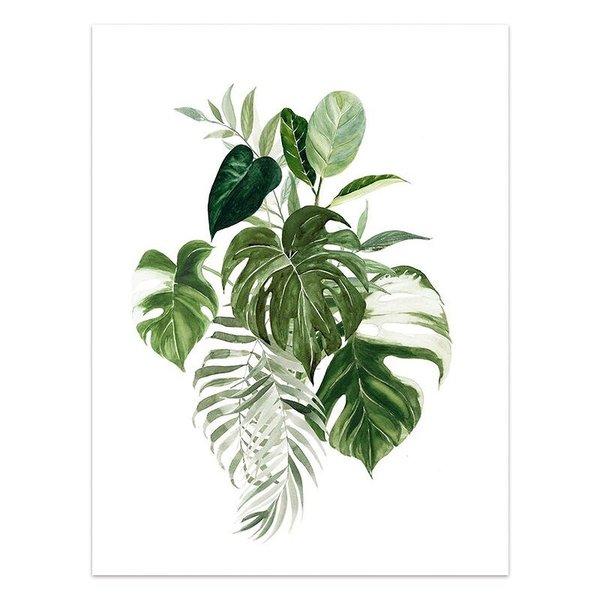 植物 原画 アクリル画 20×20cm 3Dキャンバス モンステラ 一点もの 額付 アートポスター アートフレーム 水彩画植物モンステラ デザインNO