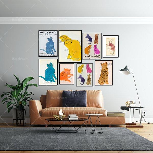 アートポスター アートフレーム 壁 アンディウォーホル 絵 4匹文字なし 猫 ネコ  デザインNO-K【追加注文なしで、直ぐ飾れる額付】｜sketch01｜02