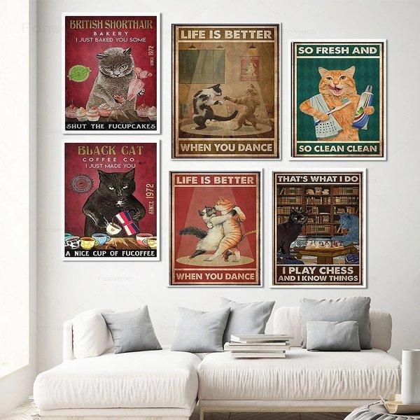 額付 アートポスター アートフレーム 猫 ネコ 歯磨き デザインNO