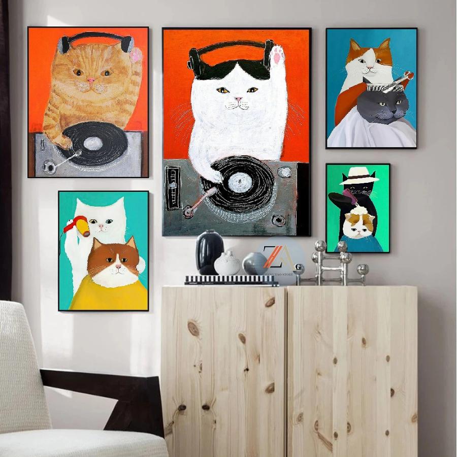 ポスター おしゃれ 額付 アートポスター 動物イラストシリーズ ネコ