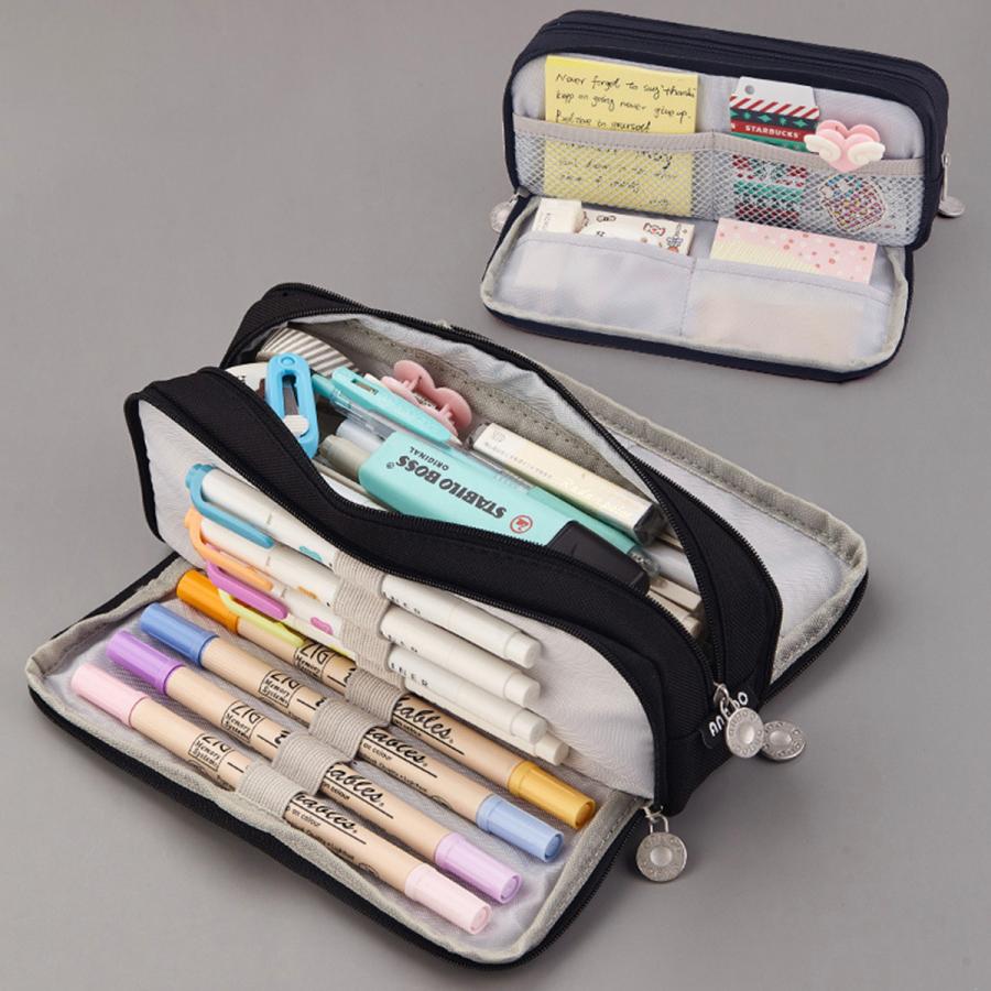 ペンケース 帆布 多機能 黒 ブラック 紺 ネイビー 大容量 筆箱 ふでば