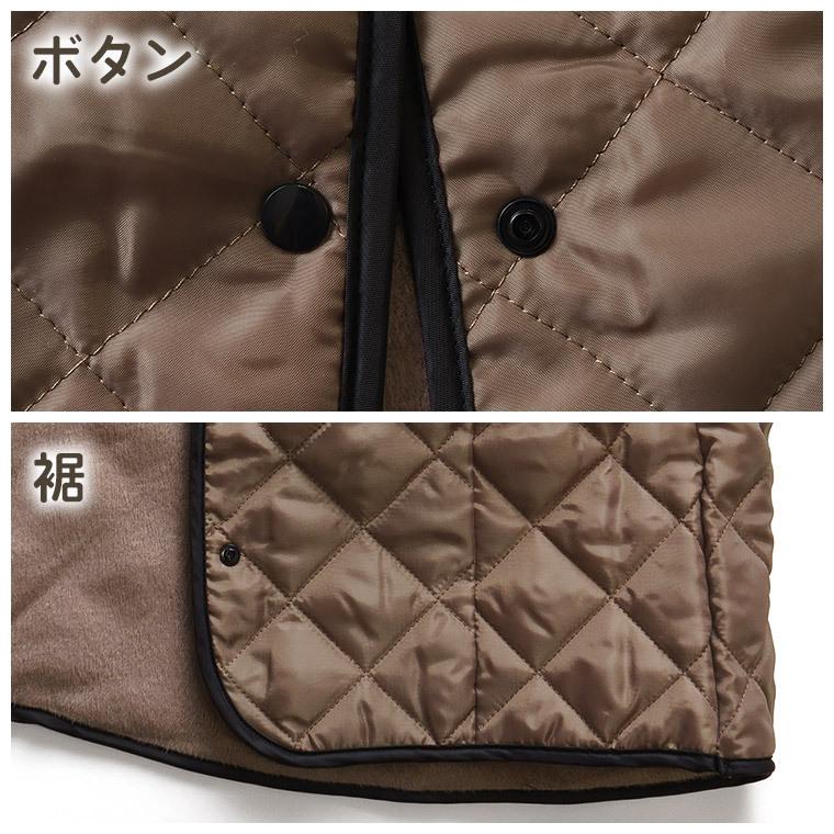 白鷺ニット キルティング 背中ボア 前開き ベスト レディース 秋冬