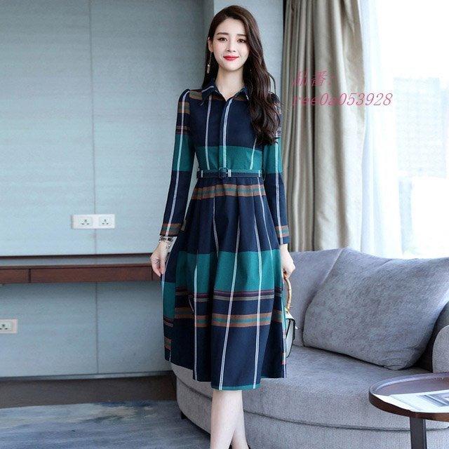 長袖 Aラインワンピース 30代 40代 配色 お洒落 春 ミモレ丈 シャツワンピース ベルト付き 秋 ワンピース Ol 折り襟 通勤 コットン ロング ワンピース Vm7paq6xr3 レディースファッション Karnalifrtc Gov Np