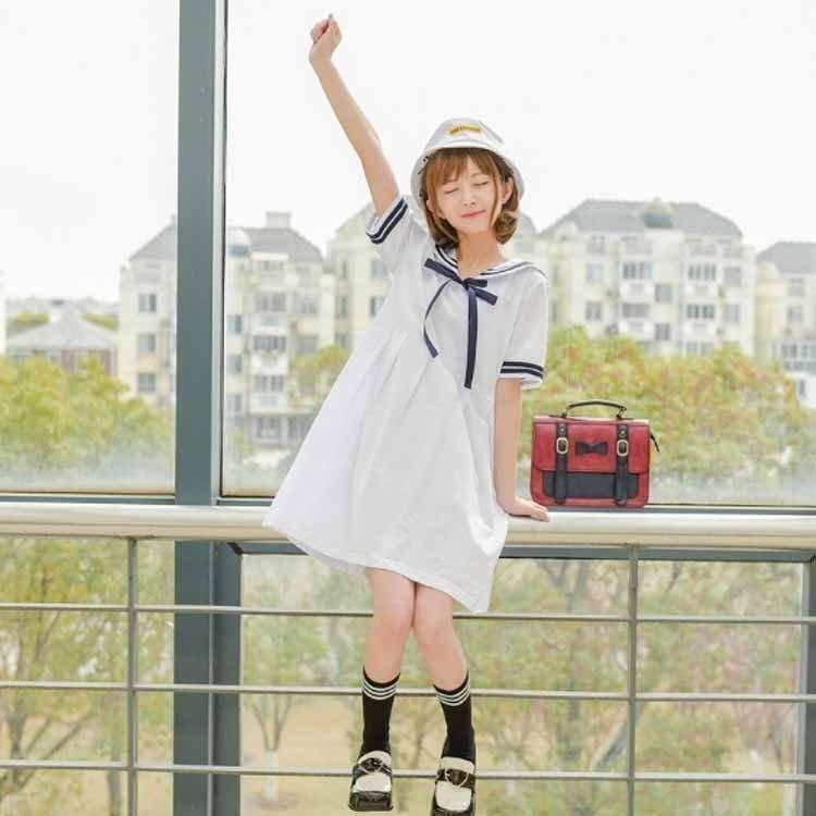 セーラーワンピース レディース コスプレ 学生服 ガールズ セーラー服 森ガール 可愛い 半袖ワンピース ドレス マリン風 セーラー襟 コスチ 100 本物