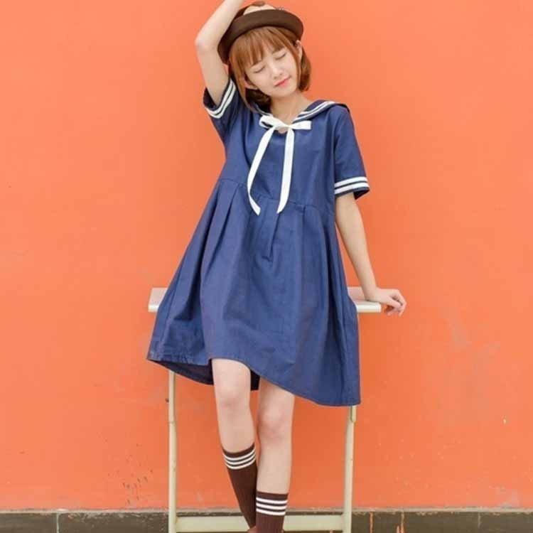 セーラーワンピース レディース コスプレ 学生服 ガールズ セーラー服 森ガール 可愛い 半袖ワンピース ドレス マリン風 セーラー襟 コスチ 100 本物