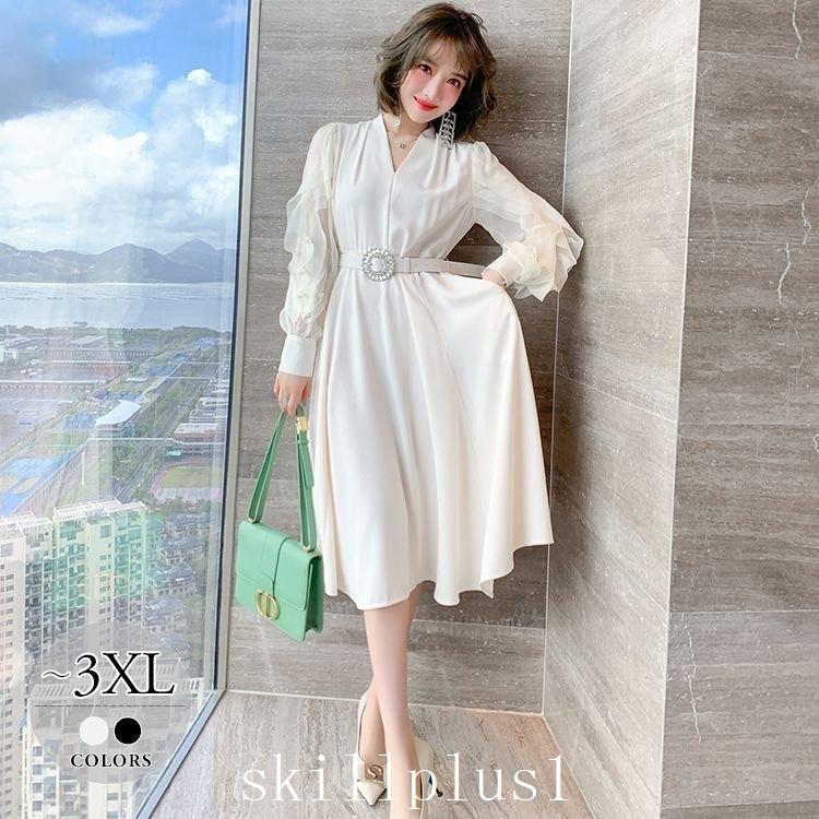 当店在庫してます パー お呼ばれ ワインイベント ベルト Vネック 長袖 ワンピース ワンピース 大人可愛い Thi38 ガーリー 二次会 食事会 エレガント お出かけ かわいい パーティースタイル お呼ばれ ワインイベント ベルト Vネック 長袖 ワンピース チュニック