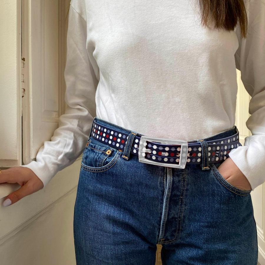 ベルト 春 夏 ゴルフウェア 乗馬 スポーツ 防水 洗えるベルト 水玉 ドット 紺 赤 白 メンズ レディース ロングサイズ 140cm TPU素材【ドット3】 | ブランド登録なし | 04