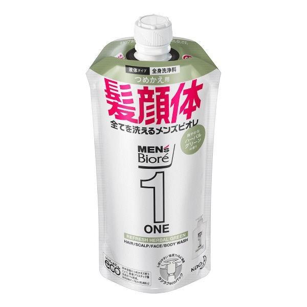 花王 メンズビオレ ONE オールインワン全身洗浄料 爽やかハーバルグリーンの香り つめかえ用 340ml｜skin100