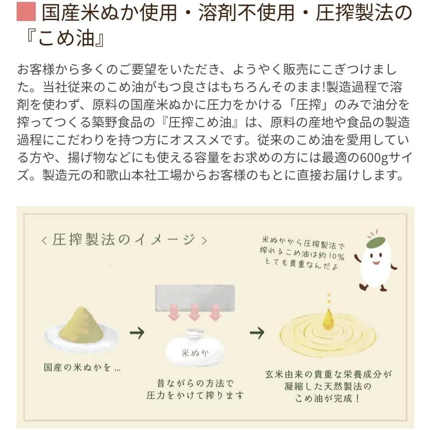 築野 米油 圧搾一番搾り 国産こめ油  600g ペットボトル TSUNO 無添加 2本セット | 築野食品工業 | 01