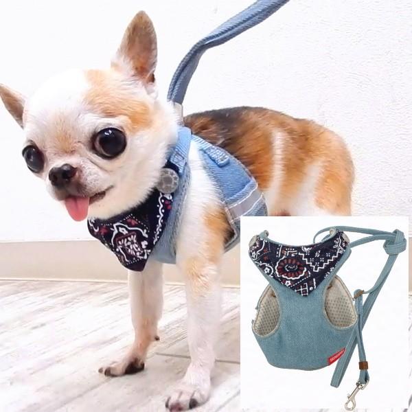 スーパーハーネス リード バンダナデニム 3号 チワワ 小型犬 犬 ハーネス 一体型 ハーネスリード 胴輪 細い かわいい 胴輪リード 細いペット パピー 子犬 2286 チワワ専門店スキップドッグ 通販 Yahoo ショッピング