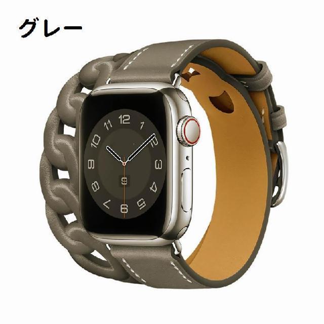 Apple Watch アップルウォッチ レザーベルト チェーン ダブルループ バンド 38mm 40mm 41mm 42mm 44mm 45mm｜skrtrading｜02