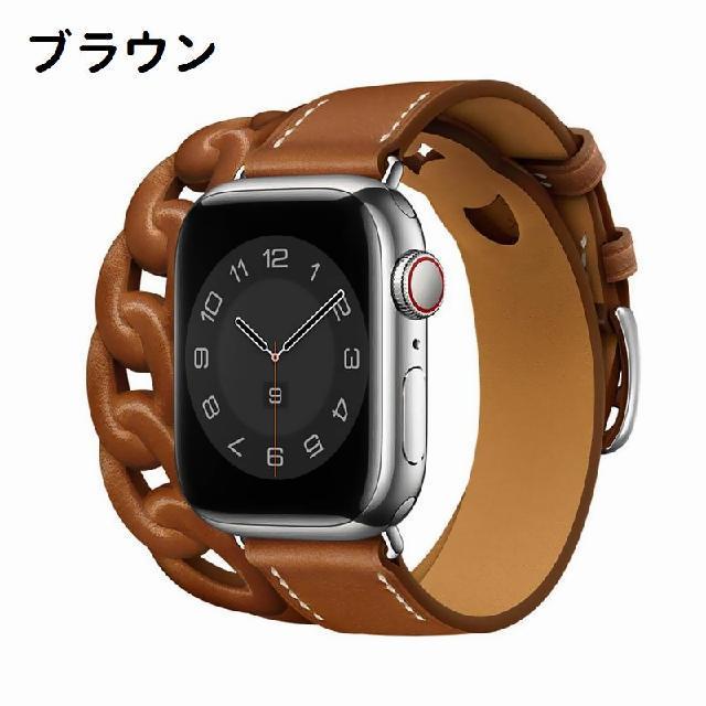 Apple Watch アップルウォッチ レザーベルト チェーン ダブルループ バンド 38mm 40mm 41mm 42mm 44mm 45mm｜skrtrading｜03