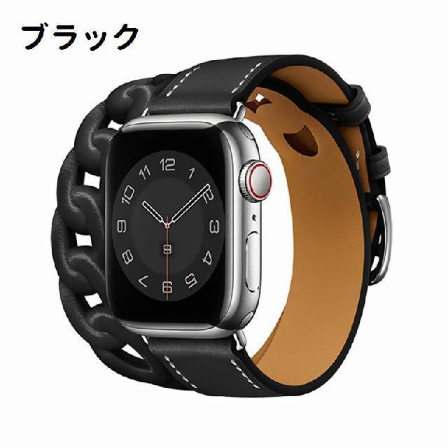 Apple Watch アップルウォッチ レザーベルト チェーン ダブルループ バンド 38mm 40mm 41mm 42mm 44mm 45mm｜skrtrading｜04