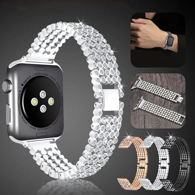 Apple Watch バンド アップルウォッチ ベルト ステンレス素材 クリスタルがきらめく 38mm 40mm 42mm 44mm 対応 交換用 Supersport Tn