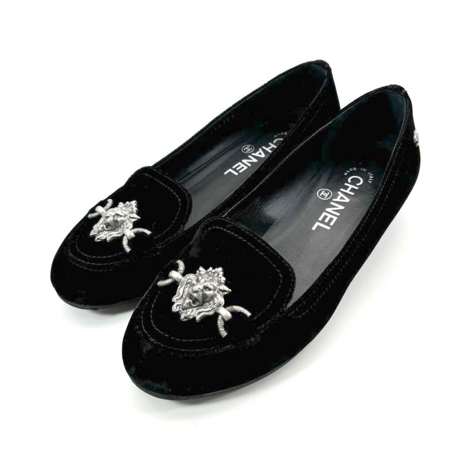 CHANEL シャネル フラットパンプス ライオンエンブレム ベルベット  