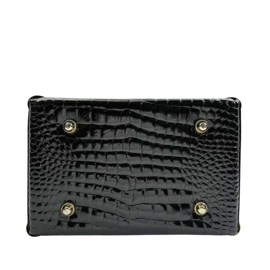 【美品】Bolsa Sovelana ボルサソベラナ　バニティバッグ　ブラック BolsaSovelana ボルサソベラナ バニティバッグ クロコ型押しレザー