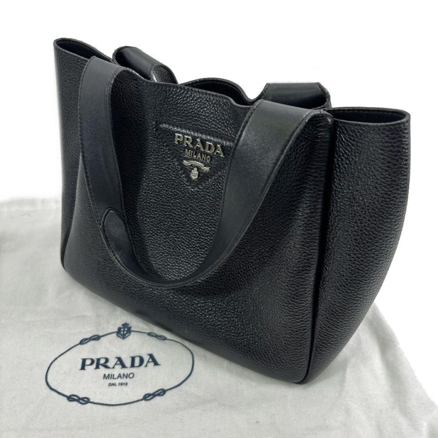 ［美品］プラダ　ミディアムレザートート　ヴィッテロダイノ　1BG335 ブラック PRADA プラダ ヴィッテロダイノソフトレザー ミディアム トート