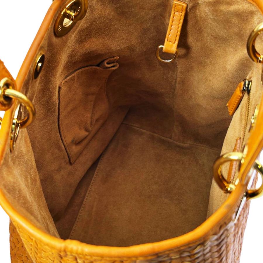 レディディオール　カナージュ ハンドバッグ　ダークブラウン 鑑定済】 DIOR レディディオール カナージュ ハンドバッグ