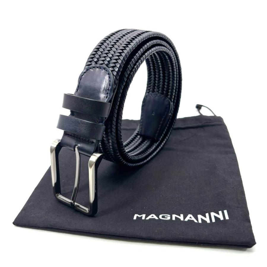 未使用保管品　マグナーニ メンズ レザー　編み込み　ベルト M ダークネイビー MAGNANNI - 【未使用保管品】マグナーニ メンズ 編み込み レザー