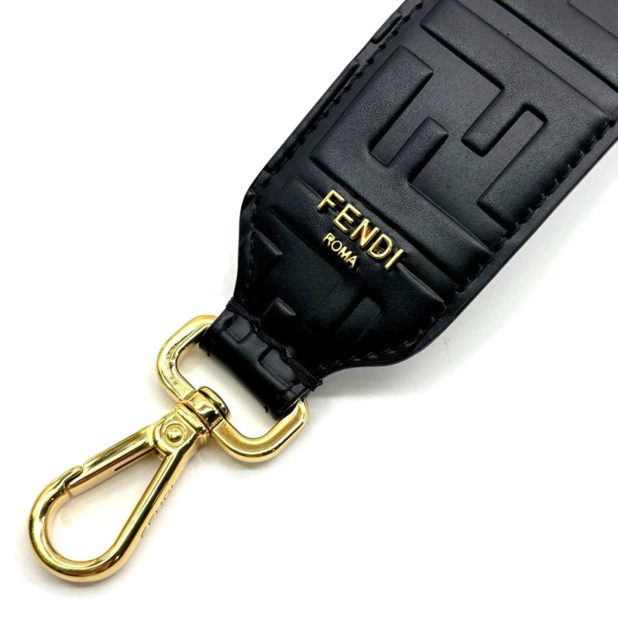 【未使用級】 フェンディ ストラップユー ストラップ 編み込み レザー ブラック FENDI（フェンディ） ストラップ ユー ミニ レザー ブラック/ゴールド
