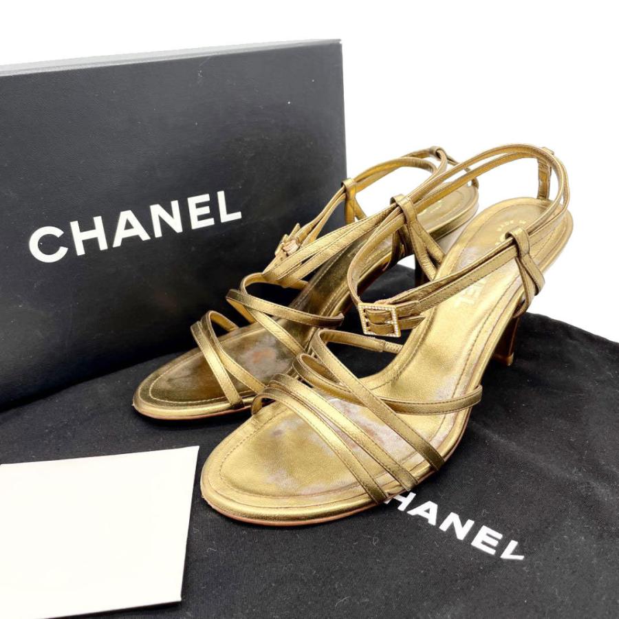 CHANEL シャネル ストラップサンダル レザー ゴールド 37C（約24cm