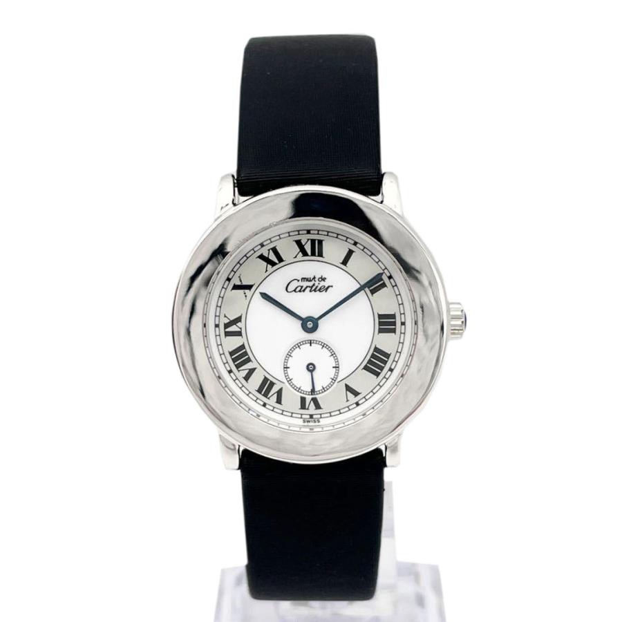 Cartier カルティエ ボーイズ腕時計 マスト2 ロンド QZ スモールセコンド SV925 レザー シルバー ブラック W1006718｜skrtskrtskrt