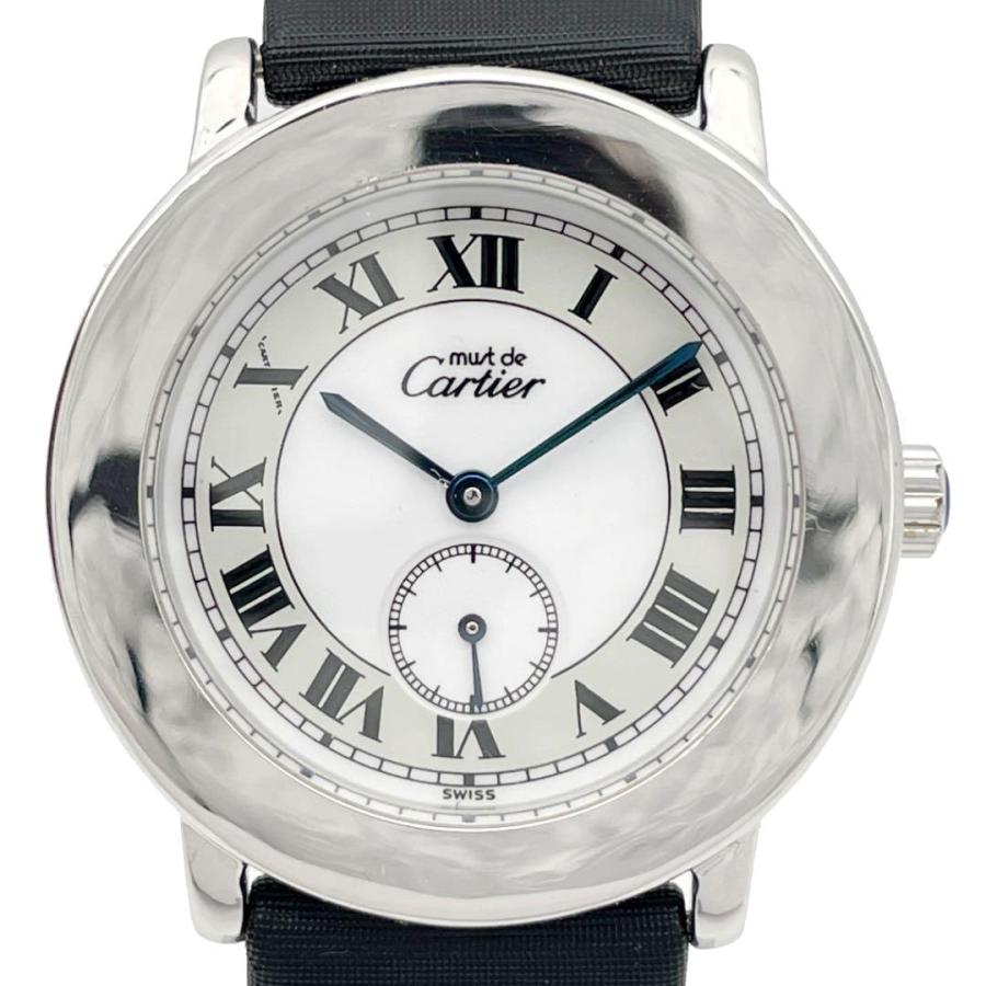 Cartier カルティエ ボーイズ腕時計 マスト2 ロンド QZ スモールセコンド SV925 レザー シルバー ブラック W1006718｜skrtskrtskrt｜02