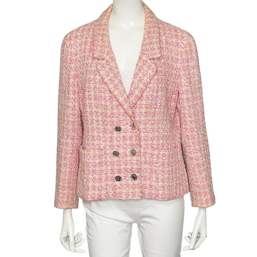 ピンク ツイード Vネック チェスター　シャネルコート　34 ピンク ツイード Vネック チェスターシャネルコート34