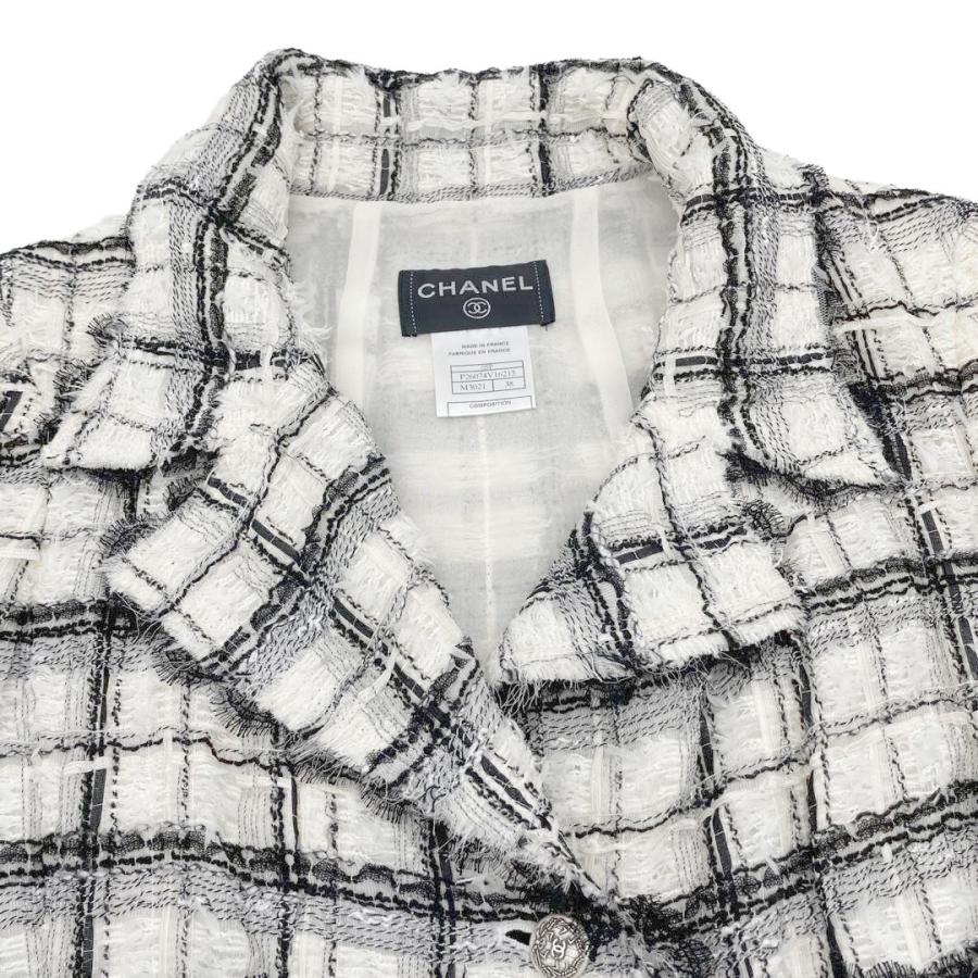 CHANEL シャネル ツイード ジャケットコート 38 ホワイト ブラック 