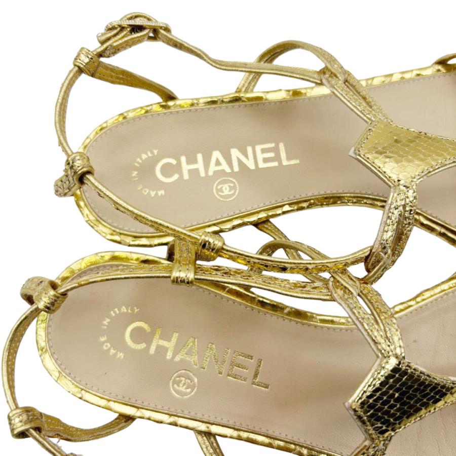 CHANEL シャネル ストラップサンダル パイソン ゴールド 36 1/2C(約  