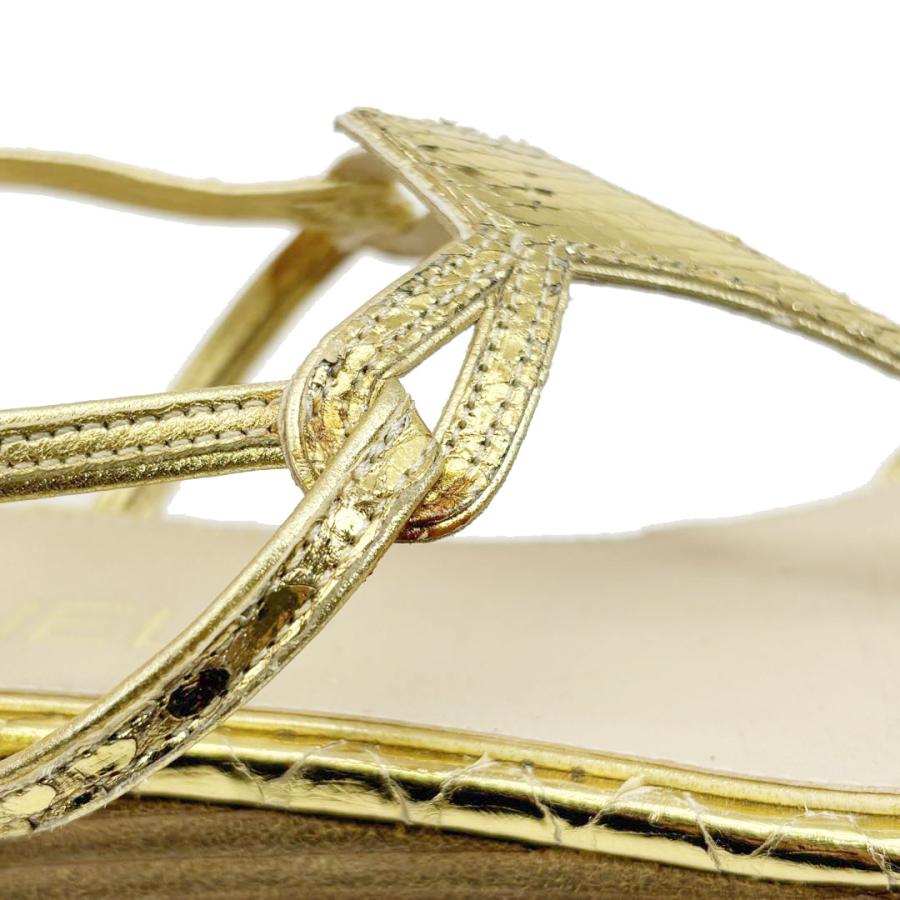 CHANEL シャネル ストラップサンダル パイソン ゴールド 36 1/2C(約  