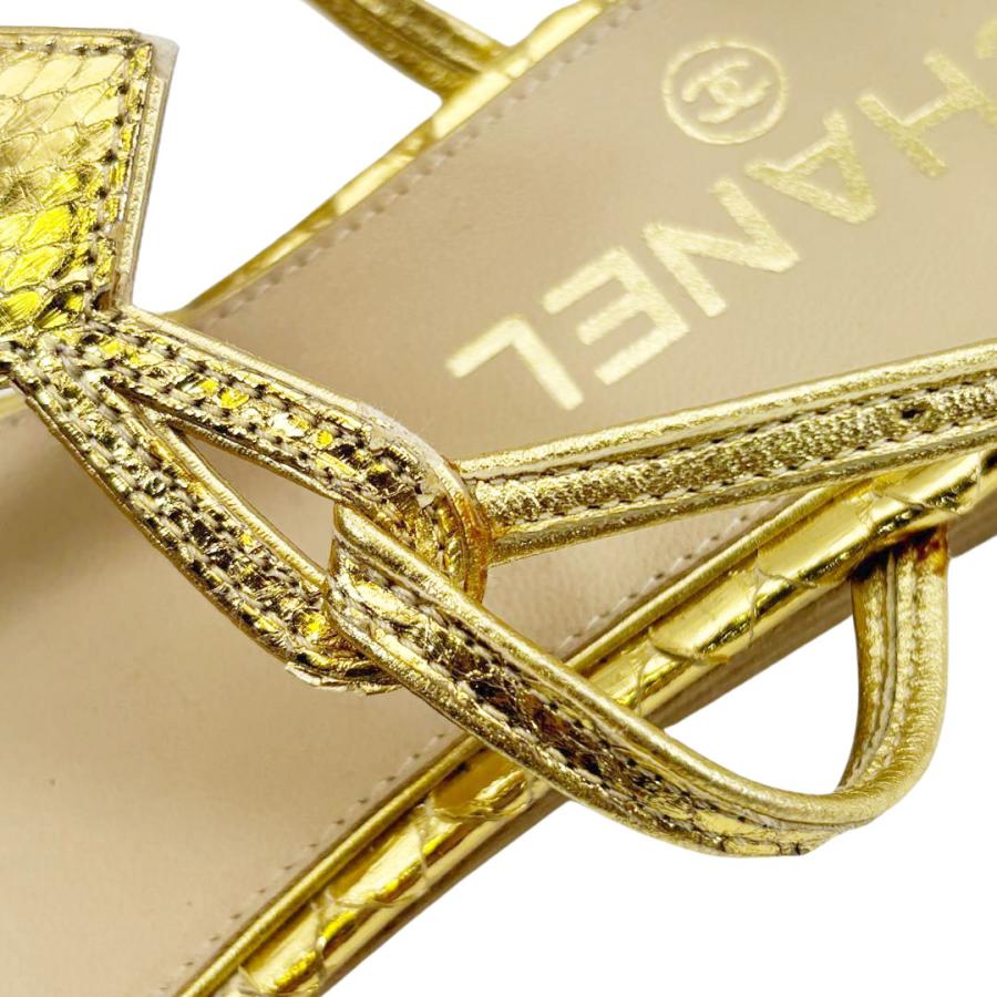 CHANEL シャネル ストラップサンダル パイソン ゴールド 36 1/2C(約  
