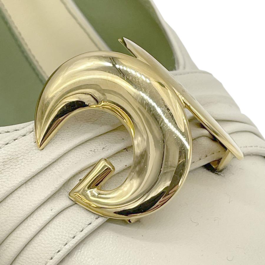GUCCI グッチ パンプス レザー ハーフムーンGG アイボリー系 ゴールド 