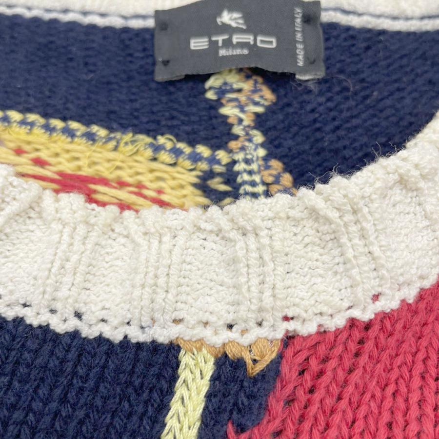 ETRO エトロ　セーター　ウール ETRO エトロ ニットセーター フラッグ刺繍 ウール/コットン 42