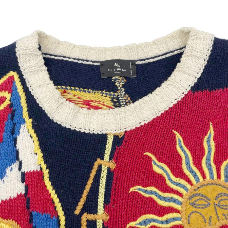 ETRO エトロ　セーター　ウール ETRO エトロ ニットセーター フラッグ刺繍 ウール/コットン 42