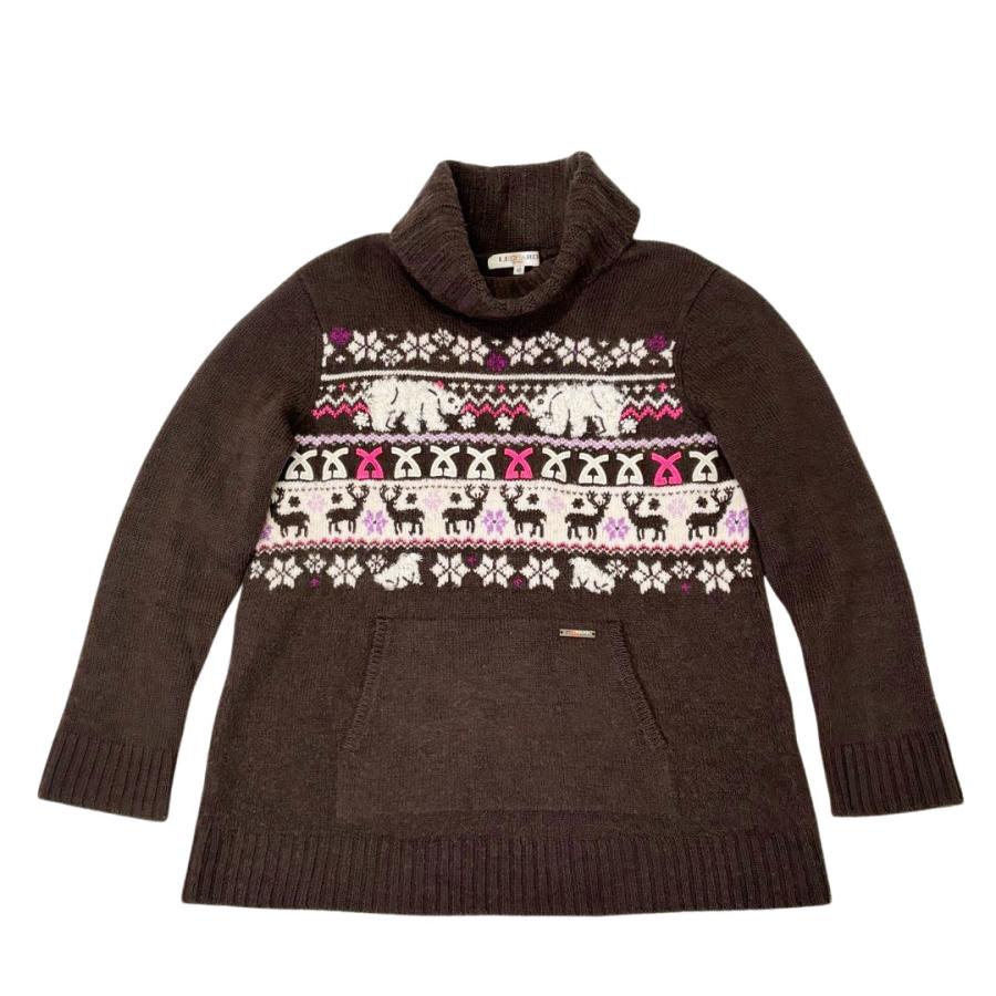 美品✨レオナールスポーツ　ウール　ハイネック　ニットセーター コスメ柄　M LEONARD SPORT レオナールスポーツ ハイネック ニットセーター ウール