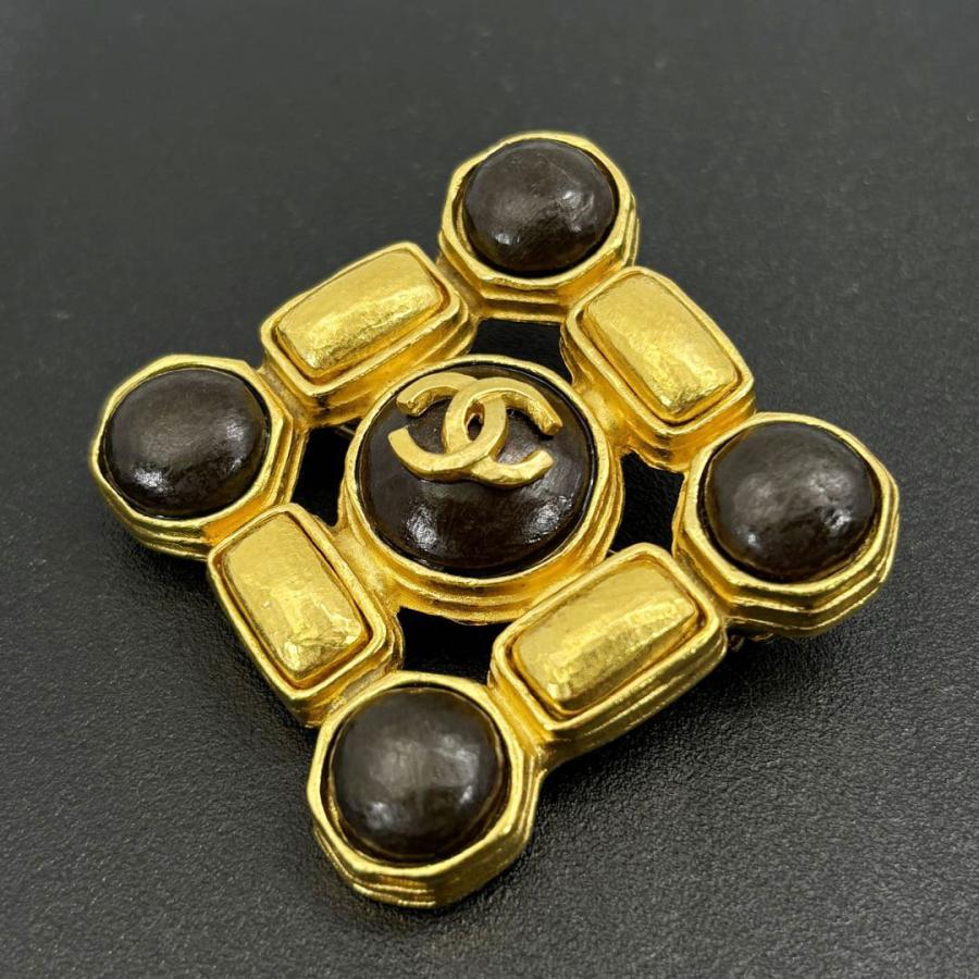 CHANEL シャネル ヴィンテージ ブローチ ココマーク 石 ゴールド