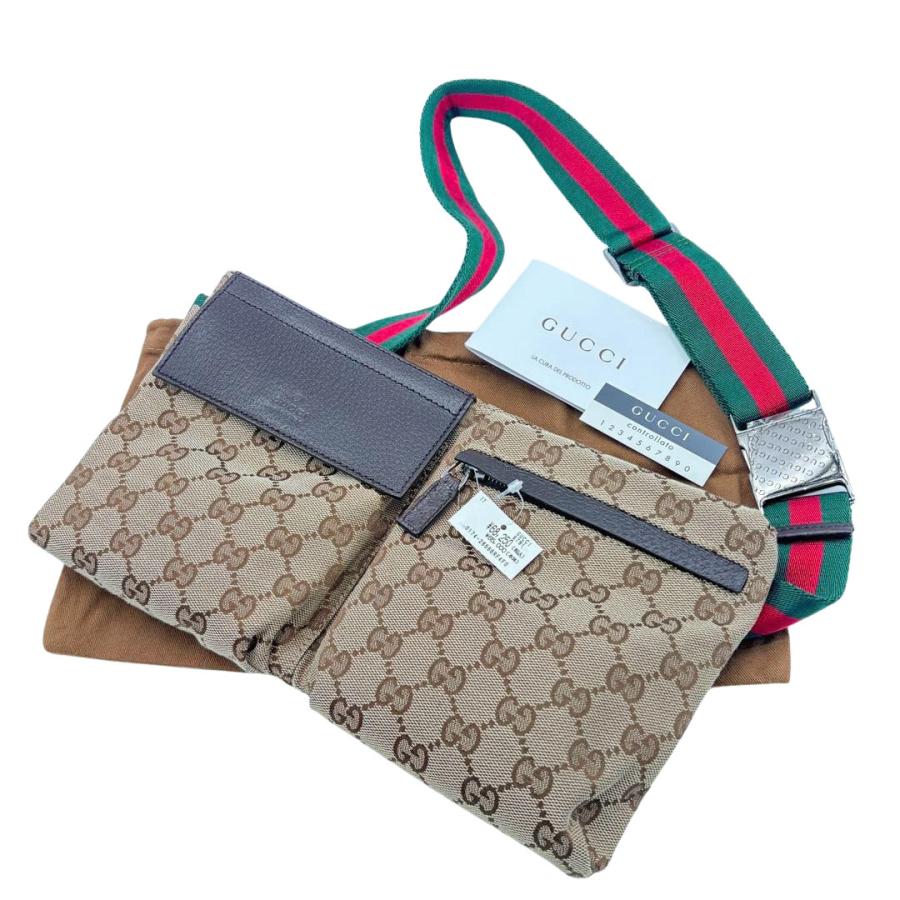 美品✨グッチ ボディバッグ GG キャンバス シェリーライン ブラウン GUCCI（グッチ） ウェストバッグ ボディバッグ シェリーライン GG