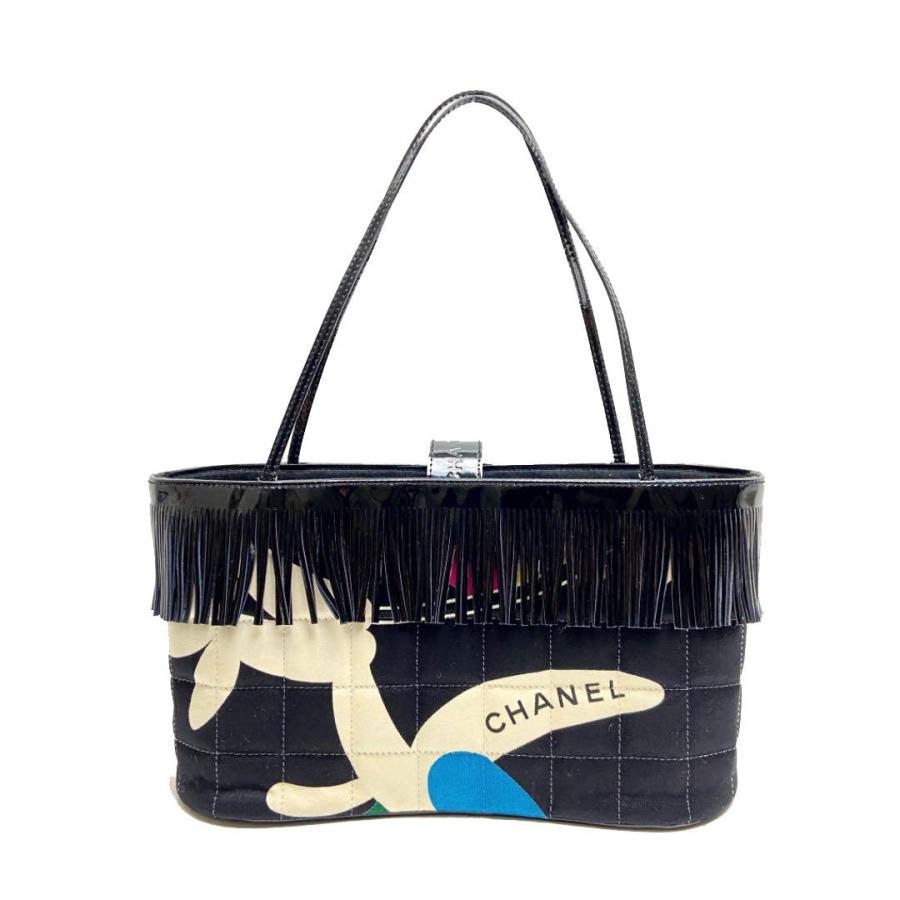 美品 CHANEL シャネル チョコバー ミニトートバッグ フリンジ エナメル  