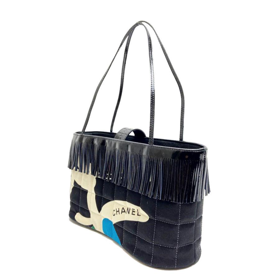 美品 CHANEL シャネル チョコバー ミニトートバッグ フリンジ エナメル  