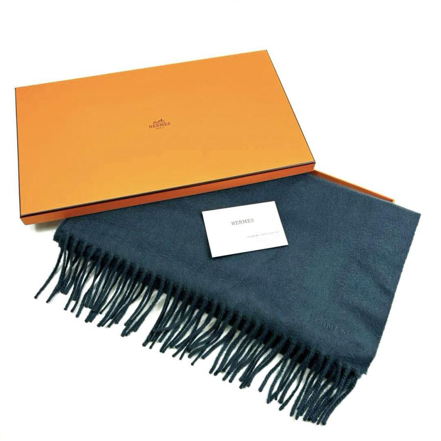 極美品 エルメス HERMES マフラー ストール ロゴ刺繍 カシミヤ100％ メンズ レディース イギリス製 ブラック HERMES - 極美品 エルメス HERMES マフラー ストール ロゴ刺繍