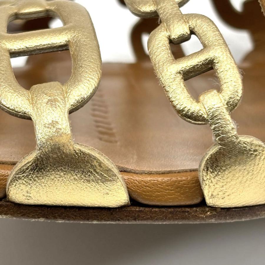 エルメス　フラットサンダル　タラサ　ベージュ×ゴールド36 エルメスフラットサンダルタラサベージュ×ゴールド36