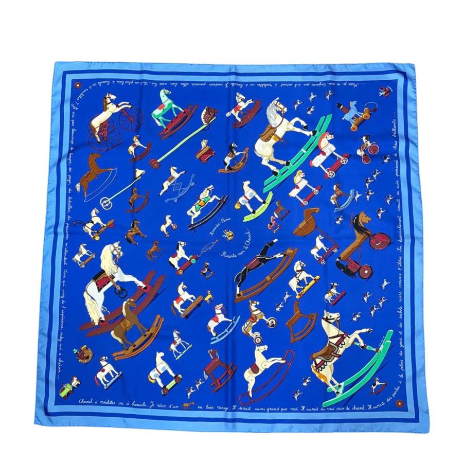 HERMES エルメス スカーフ カレ90 『Raconte moi le cheval(お馬の話をして)』 シルク ブルー系 | HERMES