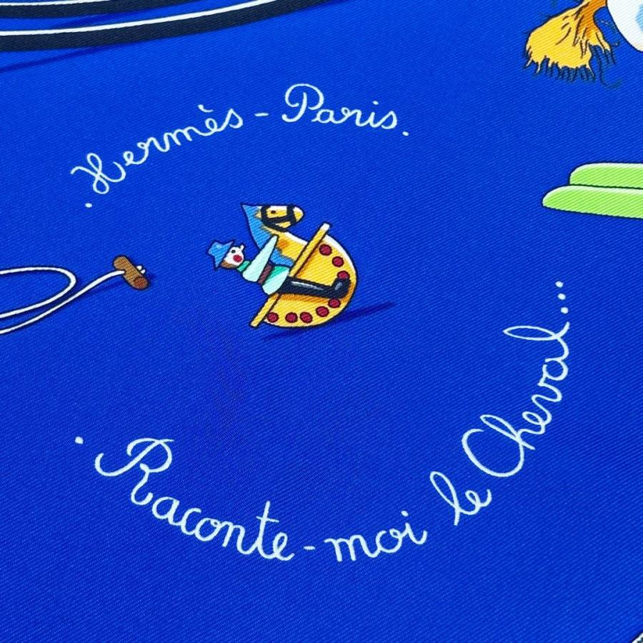HERMES エルメス スカーフ カレ90 『Raconte moi le cheval(お馬の話をして)』 シルク ブルー系 | HERMES | 02